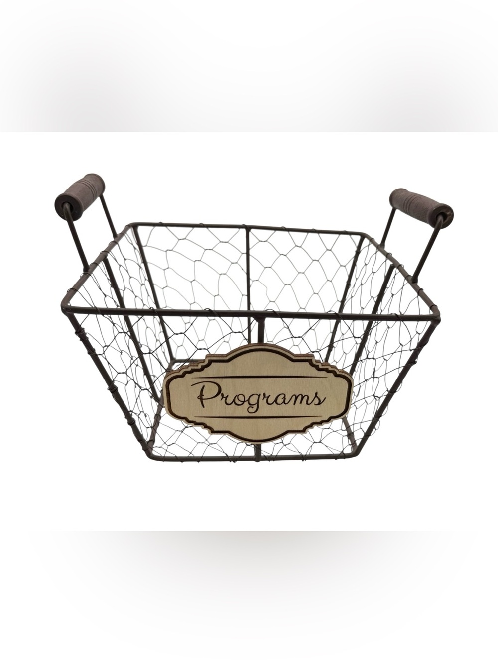 Wedding Party Funeral Program Wire Handles Basket - Finished Metal